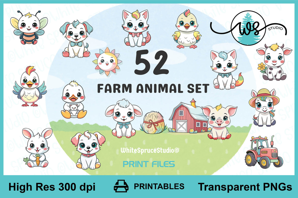 Baby Farm Animals Clipart Bundle Nursery Invitation PNG Printables ...