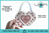 3D Paper Purse Template, Rose Heart Design