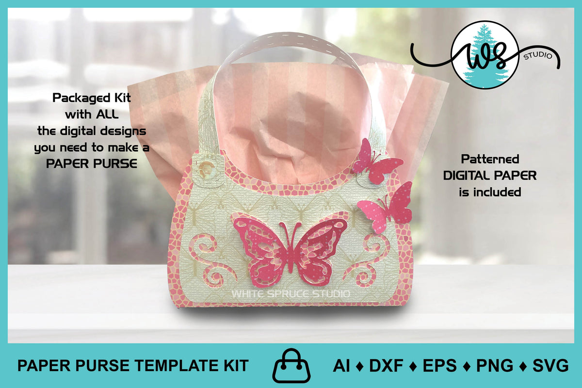 3D Paper Purse Template 3D Butterfly White Spruce Studio