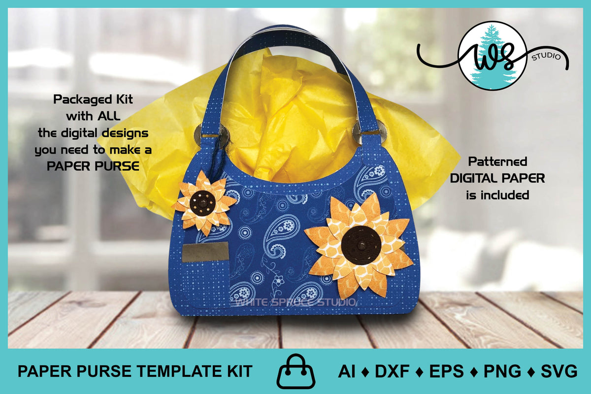 3D Paper Purse Template, 3D Sunflower – White Spruce Studio