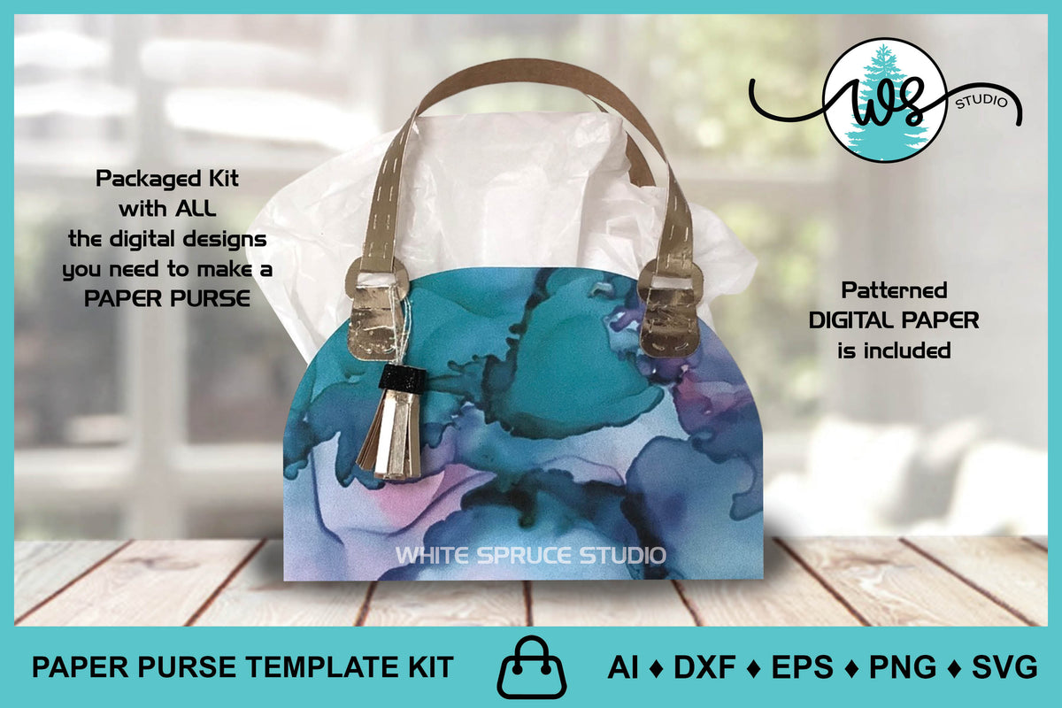 3D Paper Purse Template, Touch of Teal – White Spruce Studio