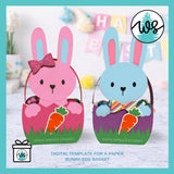 3D Paper Bunny Egg Basket SVG Cut File, Easter Treat Box Template