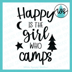 Happy Girl Woman Camping Outdoor SVG (Cut File)