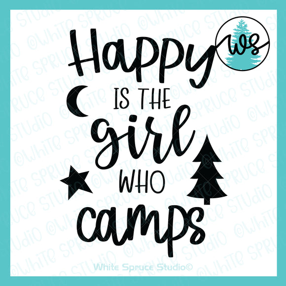 Happy Girl Woman Camping Outdoor SVG (Cut File)
