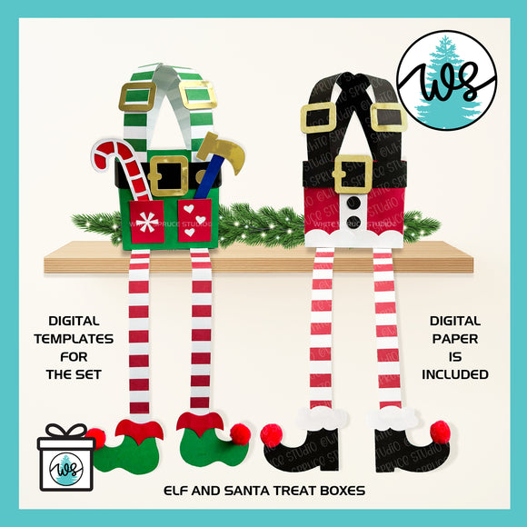 Christmas 3D Elf and Santa Treat Box Set SVG Templates