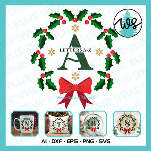 SVG Christmas Alphabet Letters Holly Monogram