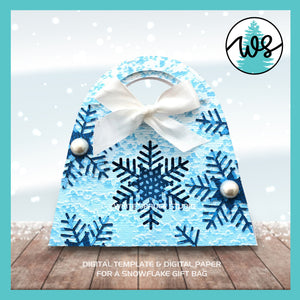 3D Paper Purse Template Snowflake Gift Bag with Digital Paper