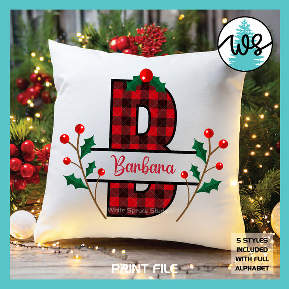 Printable Christmas Plaid Alphabet Split Monogram Bundle