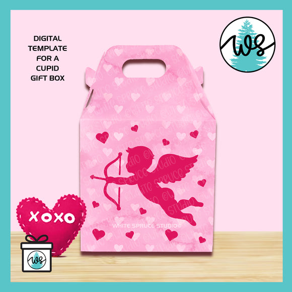 Valentine Cupid Gable Gift Box SVG Template