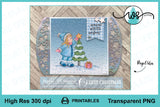 Digital Stamp Winter Girl with Christmas Tree