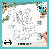 Digital Stamp Winter Girl with Christmas Tree