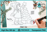 Digital Stamp Winter Girl with Christmas Tree