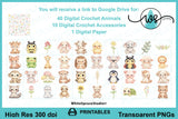 Digital Crochet Animals Clipart Bundle Nursery PNG Printables