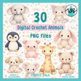 Digital Crochet Animals Clipart Bundle Nursery PNG Printables