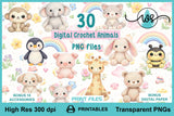 Digital Crochet Animals Clipart Bundle Nursery PNG Printables