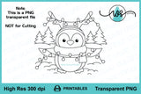 Digital Stamp Christmas Penguin Printable Line Art