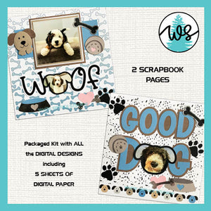 Dog Scrapbook Page SVG: Puppy Photo Frames, Woof & Good Dog (Digital Kit)