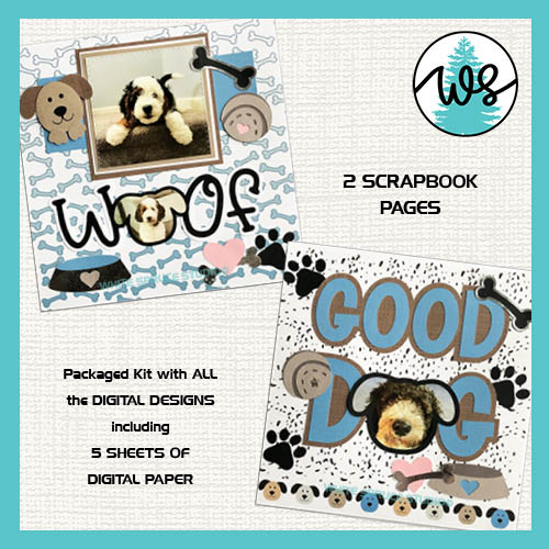 Dog Scrapbook Page SVG: Puppy Photo Frames, Woof & Good Dog (Digital Kit)