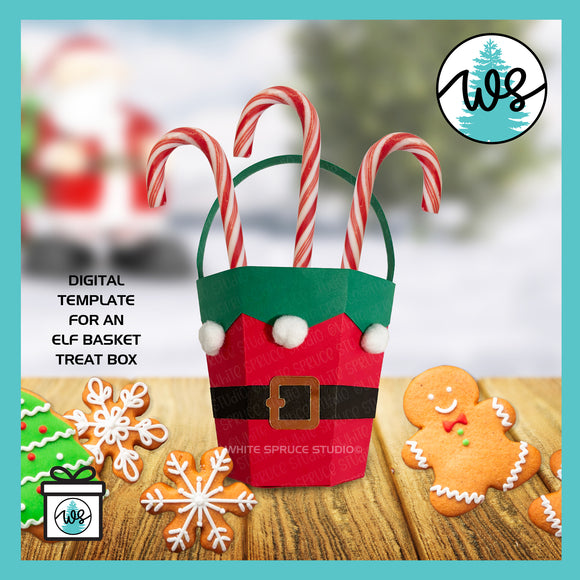 Elf Basket Treat Box SVG Template, 3D Christmas Paper Gift Box