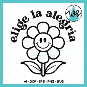 Elige la Alegría Retro SVG PNG DXF | Spanish Positive Quote Cut File