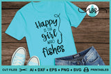 Happy Girl Woman Fishing Outdoor SVG (Cut File)