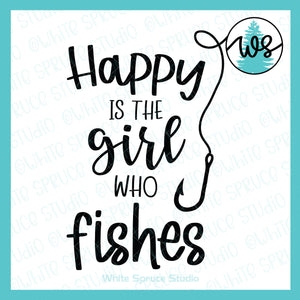 Happy Girl Woman Fishing Outdoor SVG (Cut File)