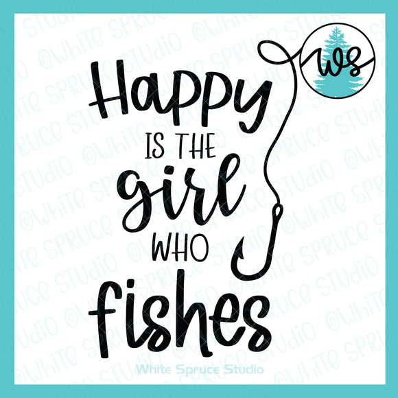Happy Girl Woman Fishing Outdoor SVG (Cut File)