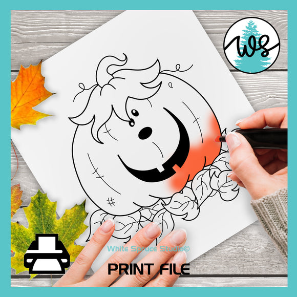 Happy Pumpkin Digi Stamp, Funny Pumpkin, Autumn Fall Colouring