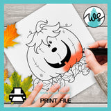 Happy Pumpkin Digi Stamp, Funny Pumpkin, Autumn Fall Colouring