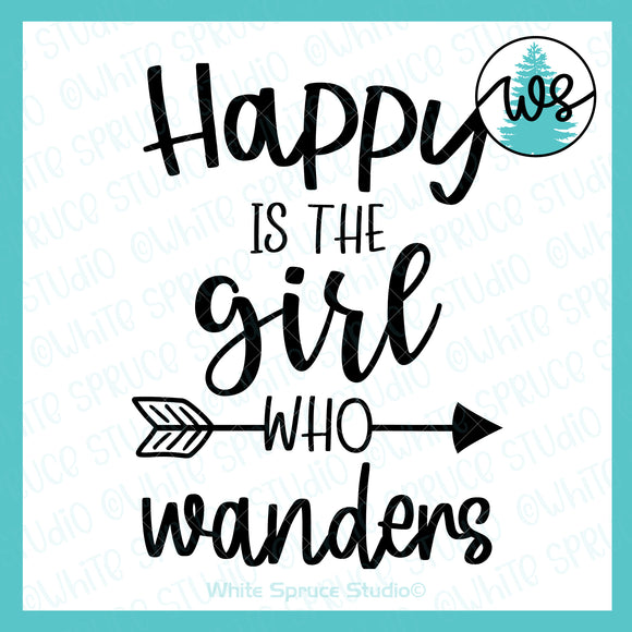 Happy Girl Wanders Hiking SVG: Outdoor Arrow Silhouette (Cut File)