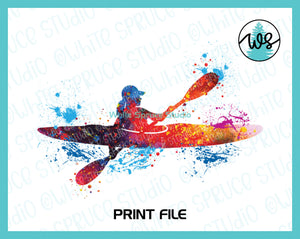 Printable Kayak Woman Splatter