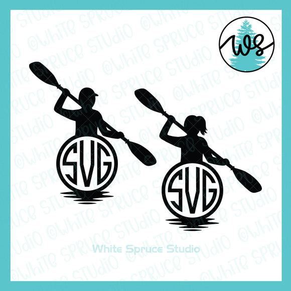 SVG Kayak Logo Monogram, Man Woman Open Circle