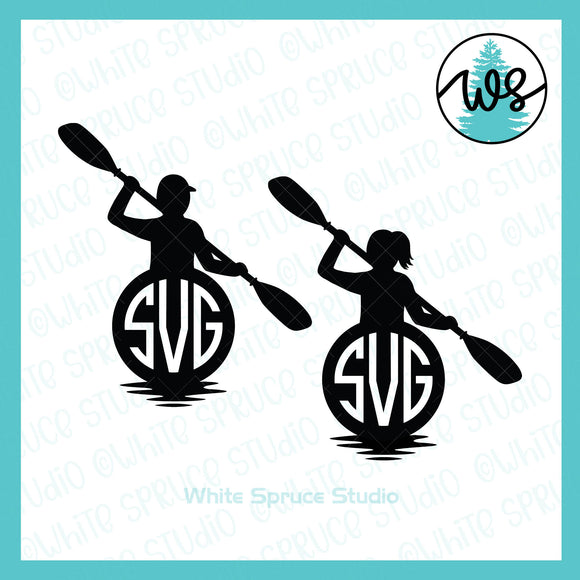 SVG Kayak Logo Monogram, Man Woman Solid Circle