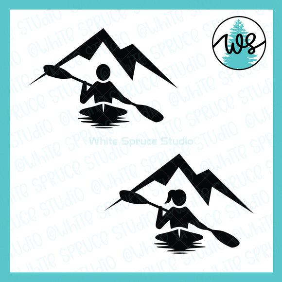 SVG Kayak Logo, Mountains Man Woman