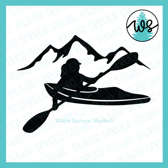 SVG Kayak Logo, Kayak Girl Mountains