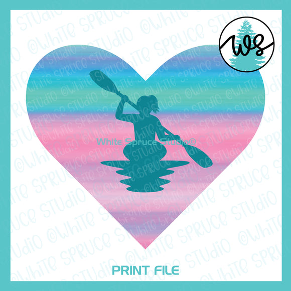 Printable Kayak Woman Ombre Heart