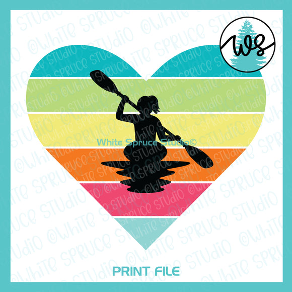 Printable Kayak Woman Striped Heart