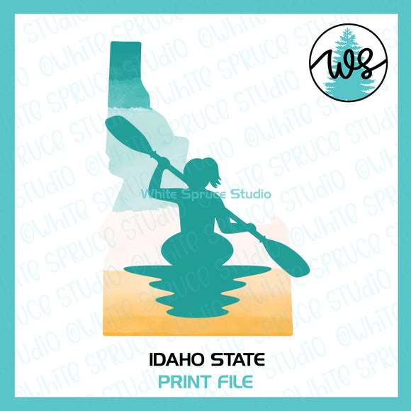 Printable Kayak Woman Idaho State