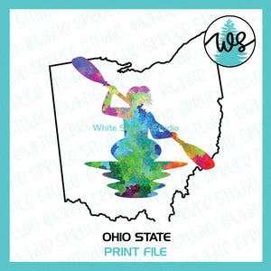 Printable Kayak Woman Ohio State Outline