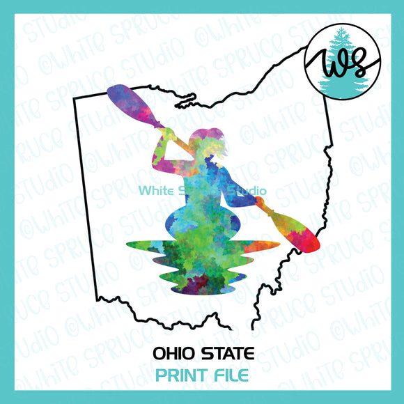 Printable Kayak Woman Ohio State Outline