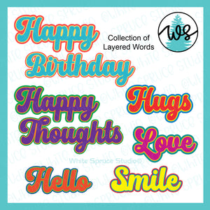 Layered Words SVG: Happy Birthday, Love, Smile (Digital Download)