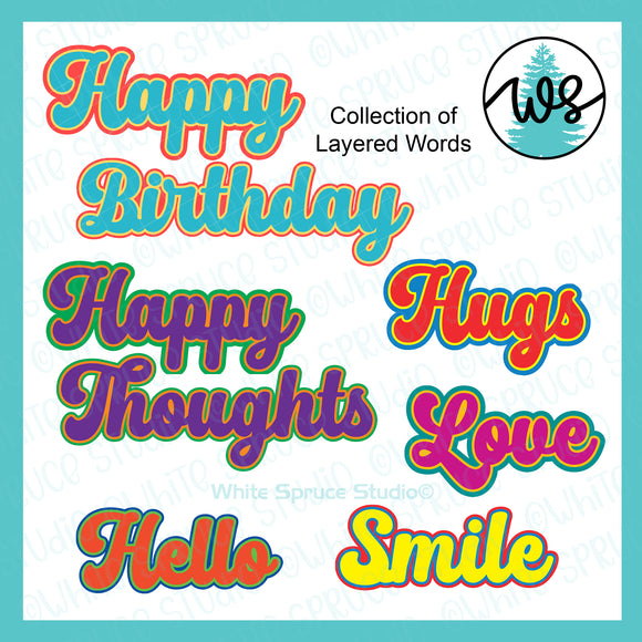Layered Words SVG: Happy Birthday, Love, Smile (Digital Download)