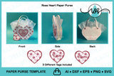 3D Paper Purse Template, Rose Heart Design