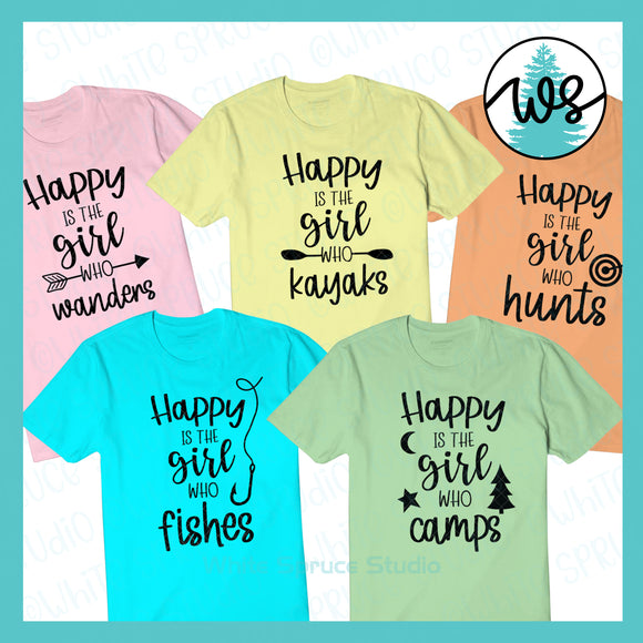 Outdoor Girl SVG Logos: Kayak, Fish, Hunt, Hike, Camp