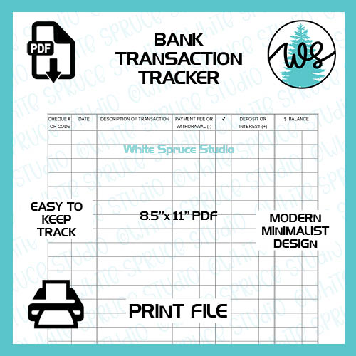 Printable Bank Transaction Tracker