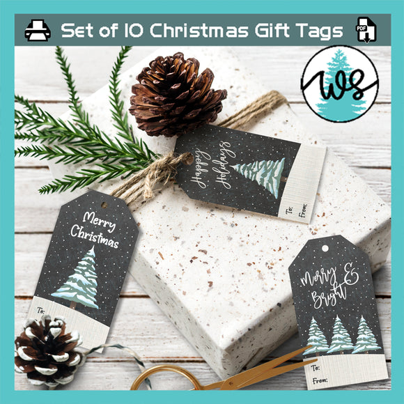 Printable Chalkboard Christmas Gift Tag Winter Tree