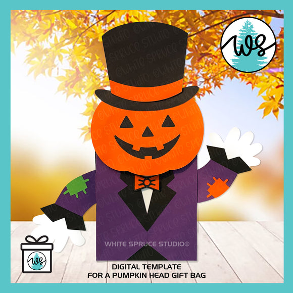 Pumpkin Head Treat Bag SVG Template: Fall Party Favor