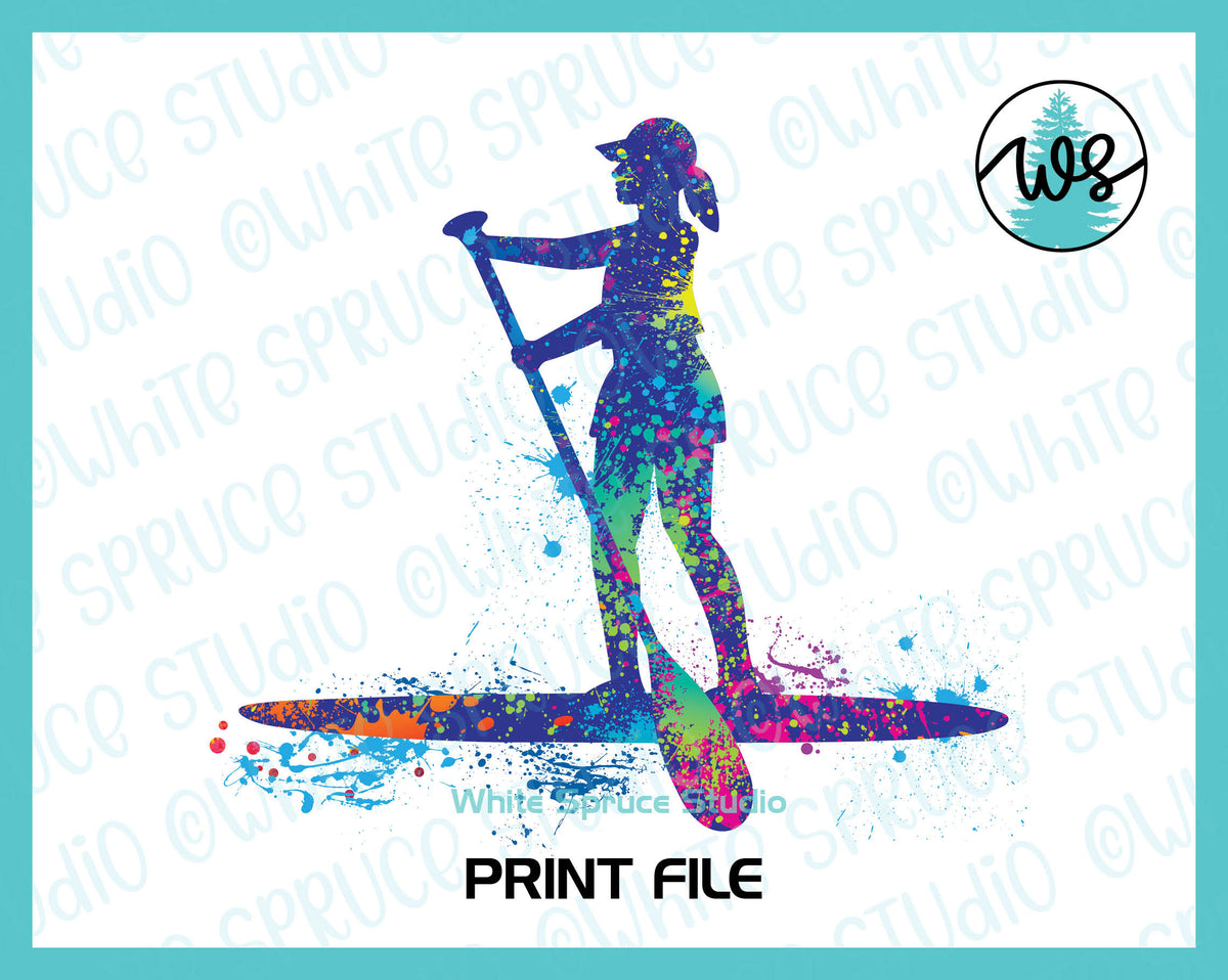Printable Splatter SUP Woman Standing – White Spruce Studio