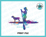 Printable Splatter SUP Woman Kneeling and Dog