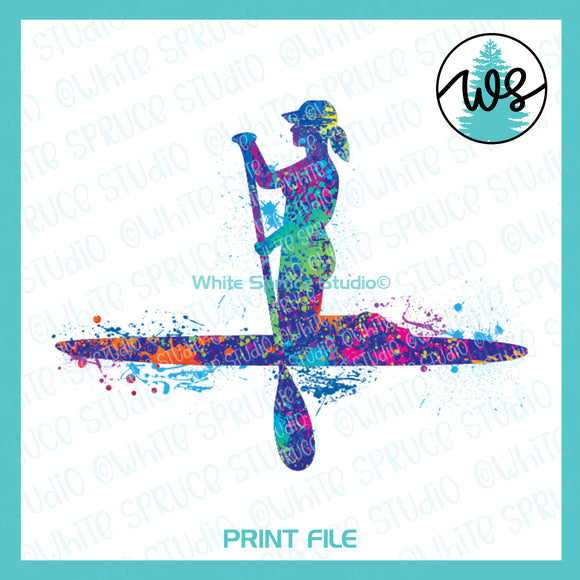 Printable Splatter SUP Woman Kneeling